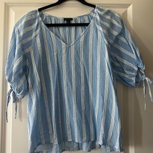 Ann Taylor Light Blue and White Striped Blouse